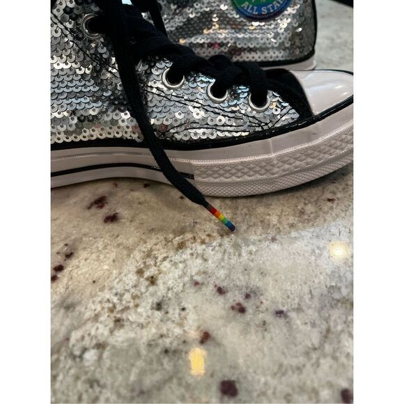 Converse Chuck 70 Pride Rainbow Sequin High Too Sneaker sz 6.5 - Picture 2 of 11